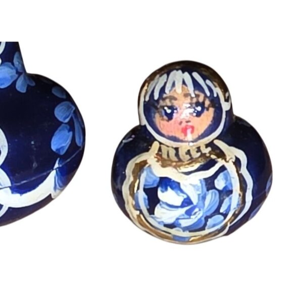8 Nesting Dolls Russian Matryoshka Blue Gold Hand-Painted Artisan Signed - Picture 10 of 16